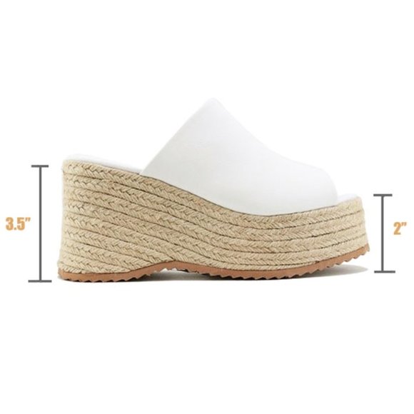NEW White Smooth Faux Leather Espadrilles Chunky Platform Wedge Slides Sandals - Picture 13 of 13